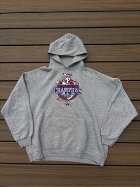 Vintage Philadelphia Phillies 2008 World Champions Majestic Hoodie Gray Mens XL
